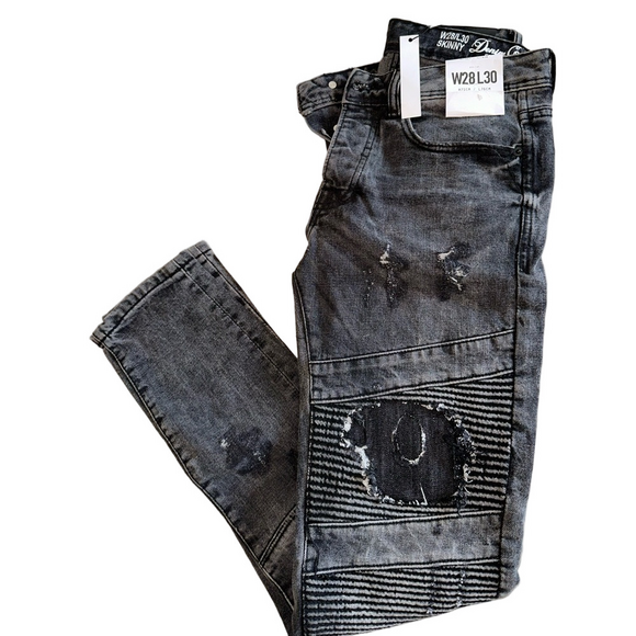 Title:
Denim Co. Dark Grey Skinny Biker Jeans W28 L30 – Distressed Ripped (NWT) - Picture 1 of 10